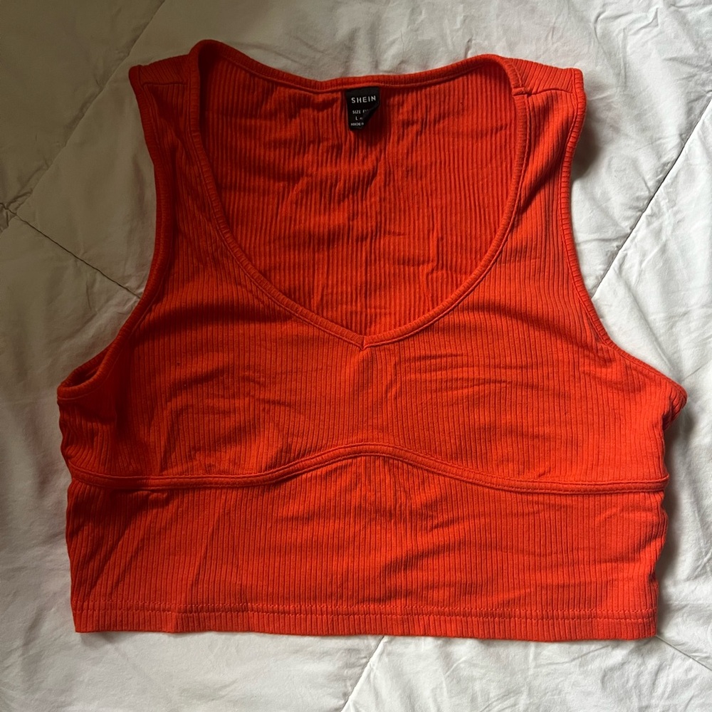 Orange Ribbed Crop Top
